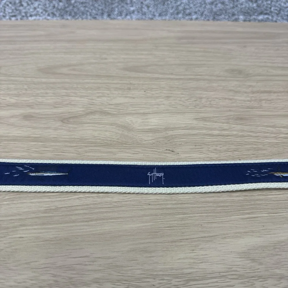 Guy‎ Harvey Golf Belt Men's 42 Embroidered Swordfish Canvas Leather Made in USA